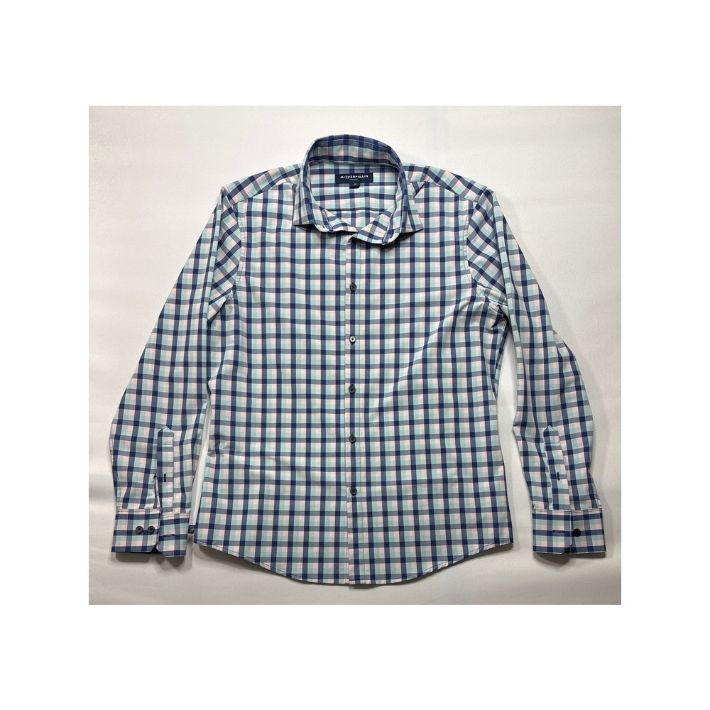 Mizzen+Main Leeward Men's Long Sleeve Blue Check Button Up Dress Shirt - M Trim